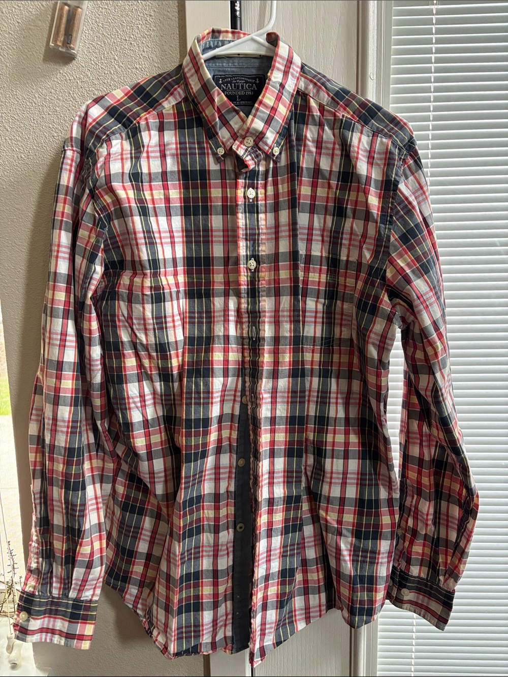 Nautica Plaid Button Down in Red & White -Size Large
